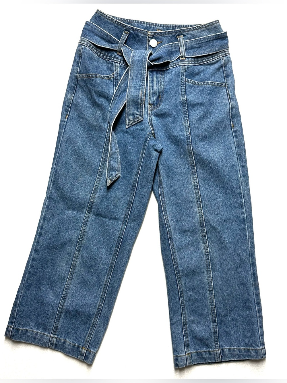 Refuge Jeans Size 0 High Rise Belted Wide Leg Crop Medium Wash Denim